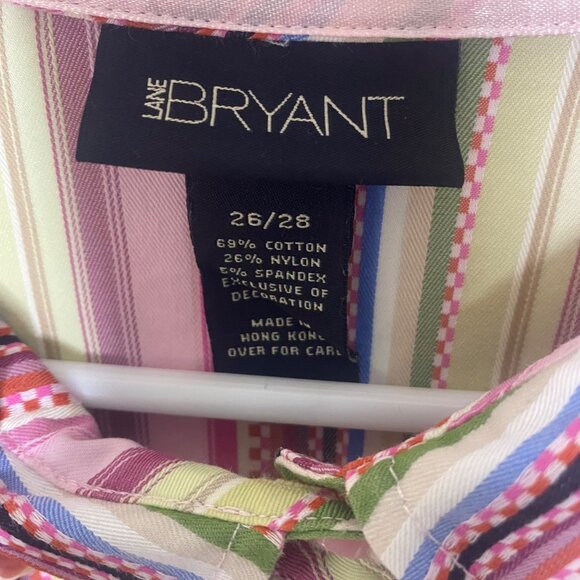 Lane Bryant Button Up Tunic Top  Womens 26/28 Striped Long Sleeve Cotton Blend R - Picture 2 of 9